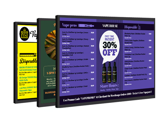 Cannabis (Marijuana) Vape digital menu board templates | Cannamako digital menu maker