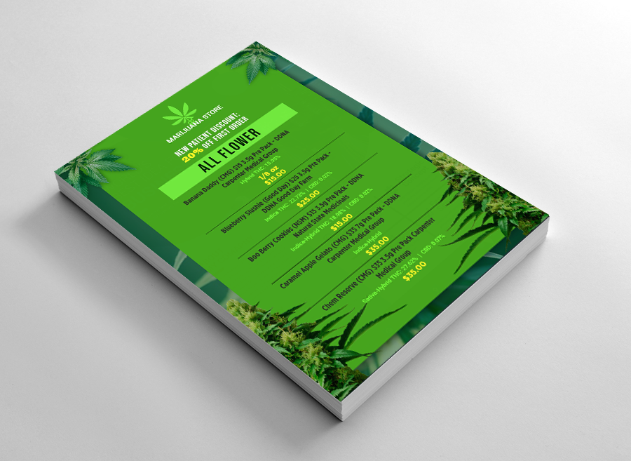 Cannamako Cannabis Marijuana menu design | Customizable, printable, and perfect Flyer design for promoting products and deals. for free