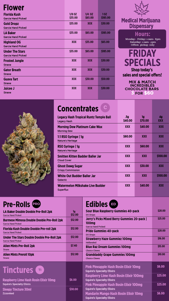 Stunning cannabis shop digital menu template | Cannamako design tool