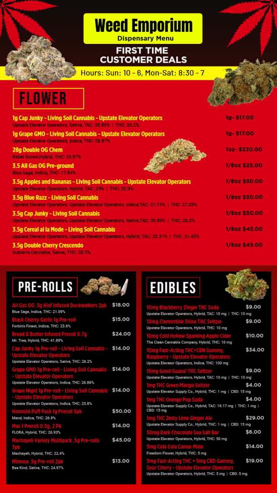 Editable Cannabis/Marijuana signage Menu Ideas | Cannamako design tool