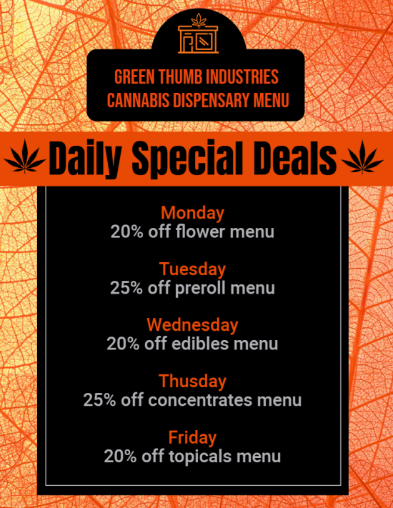 Cannabis Dispensary Flyer Deals menu