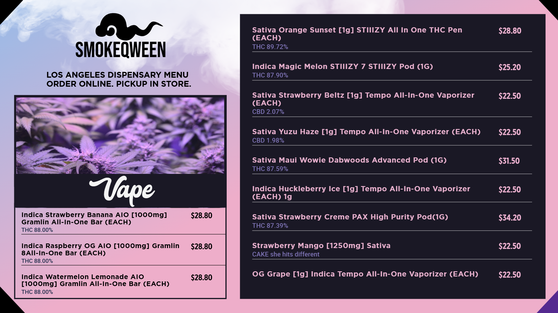 Vape Digital Smoke Menu Template | Cannamako Marijuana menu design tool