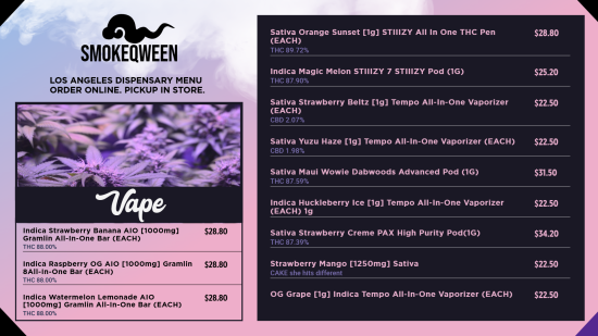 Vape Digital Smoke Menu Template | Cannamako design tool