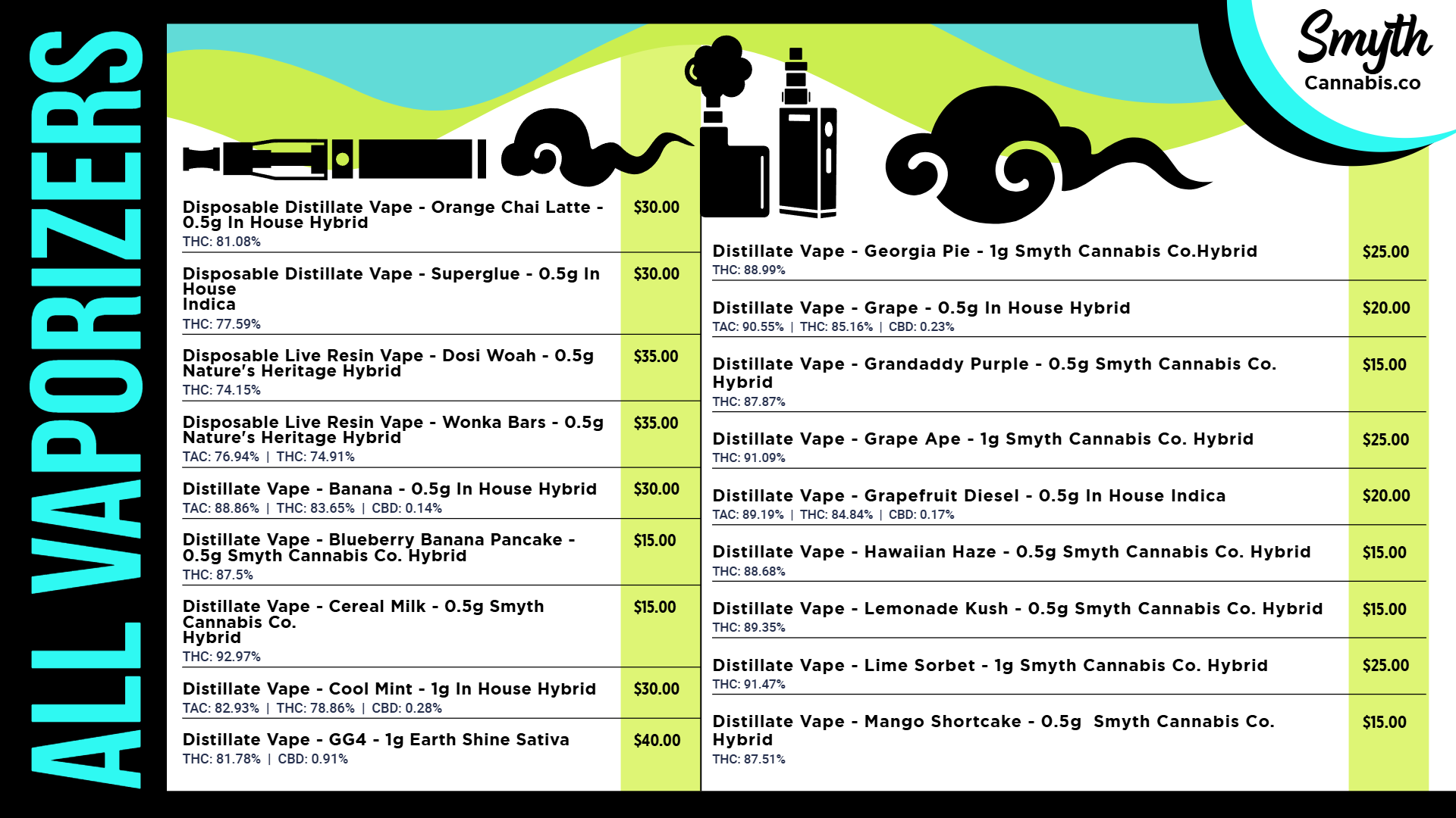 Vape Digital Menu Template | Cannamako Marijuana menu design tool