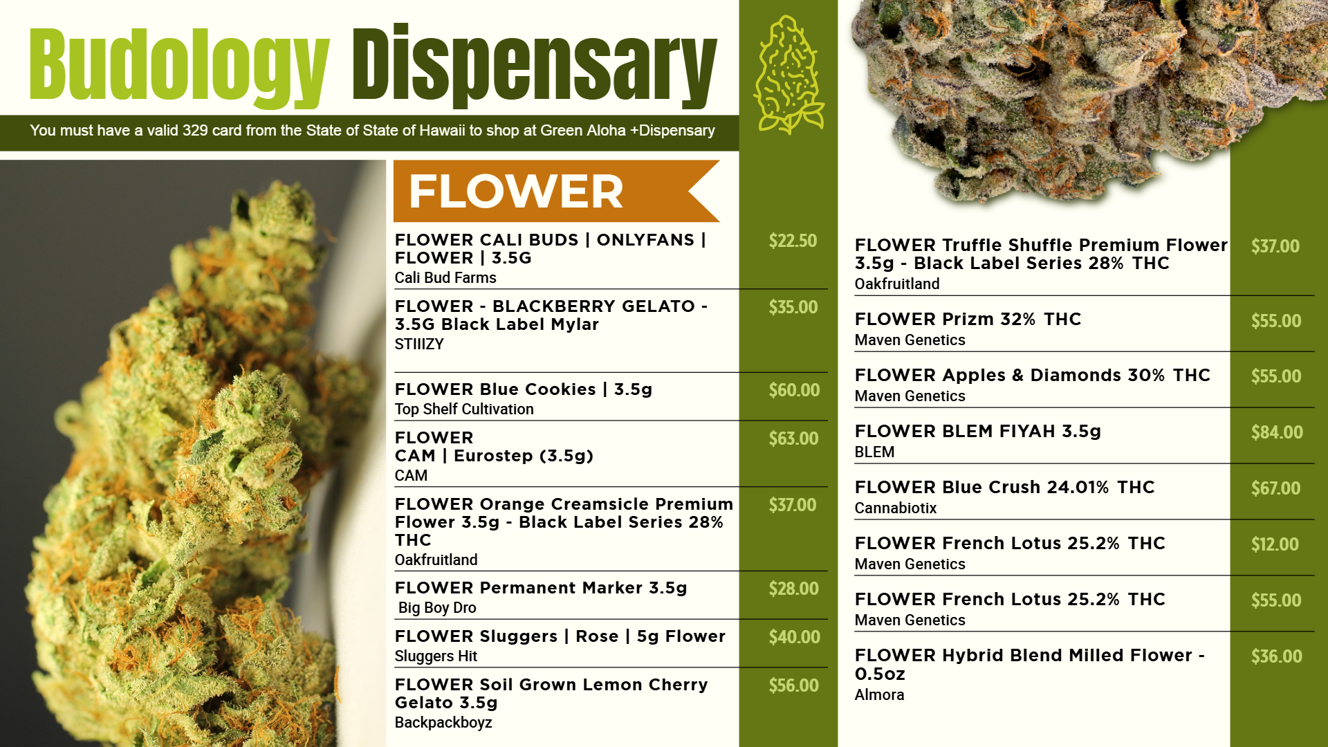 Dispensary Flower menu maker Tool | Cannamako Marijuana menu design tool