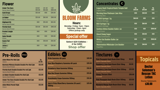 Simple cannabis weed digital menu ideas | Cannamako design tool